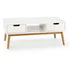 Image de Table basse Baku blanc, fabriqué en bois de pin massif, 2 tiroirs, 110 cm