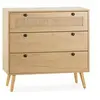 Image de Commode nuit Bella 3 tiroirs couleur chêne avec rotin naturel