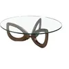 Image de Table basse en bois de noyer et verre 2053C, Ø120 x 38 cm. -