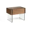 Image de Table de chevet en bois noyer et verre 7042C, 58 x 39 x 43 cm. -
