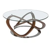 Image de Table basse en verre et bois 2064C, Ø100 x 39 cm. -