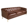 Image de Canapé 3 places en cuir marron et acier 6140C, 233 x 94 x 75 cm. -