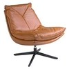 Image de Fauteuil pivotant en cuir et acier noir 5096C, 75 x 90 x 87 cm. -