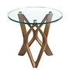 Image de Table d'angle ronde en verre trempé et noyer 2127C, Ø50 x 41