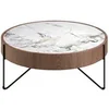 Image de Table basse ronde en marbre porcelaine, noyer et acier noir 2138C, Ø81 x 33