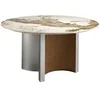 Image de Table de salle à manger ronde en marbre porcelaine, noyer et bois argenté 1148C, Ø150 x 75