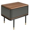 Image de Table de nuit en bois gris foncé mat, acier noir et plateau en noyer