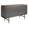 Image de Commode en bois gris foncé mat, acier noir et plateau en noyer