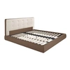 Image de Lit rembourré en tissu marron et éco-cuir marron avec revêtement blanc cassé