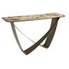 Image de Table console rectangulaire en marbre porcelaine et acier métallique taupe