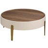 Image de Table basse ronde en noyer, bois beige et acier poli doré 2151, Ø92 x 35 cm -