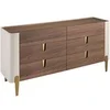 Image de Commode en bois beige, acier poli doré et plateau en noyer 7185, 160 x 47 x 76 cm -