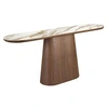 Image de Table console ovale demi-ronde en porcelaine et noyer 3284, Ø180 x 45 x 78 cm -
