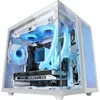 Image de MC-NOVAM, Boîtier MicroATX Compact, Double Fenêtre Verre Trempé Continu, Châssis Modulaire, Double Caméra, USB-C, Blanc