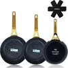Image de Set 3 Poêles à Frire Antiadhésives à Induction 20-24-28cm, Aluminium Forgé Gold Titanium Noir