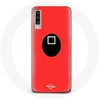 Image de Coque pour Samsung Galaxy A50 Squid Game masque carré fond rouge
