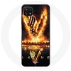 Image de Coque pour Samsung Galaxy A22 5G Vikings Série Saison 6 logo V Epée de Feu Fond Noir