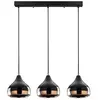 Image de Lustre en métal à hauteur réglable - 3 abat-jours - L. 67 x H. 25/111 cm - Noir et cuivré - YILDO