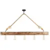 Image de Lustre en bois - 5 lampes - L. 100 x H. 53 cm - Coloris naturel - EREBOS