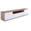 Image de Meuble TV avec 3 portes et 1 niche - Blanc et naturel - LOTULA