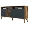 Image de Buffet en bois noyer et anthracite 4 portes Roma 160cm