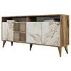 Image de Buffet en bois noyer et blanc effet marbre 4 portes Roma 160cm