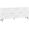 Image de Buffet 4 portes bois blanc motif géométrique Kuzako 184 cm