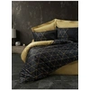 Image de Parure de lit - 1 housse de couette 140 x 200cm + 1 taies d'oreiller 60 x 60 cm - 100% coton renforcé - Imprimé graphique Noir / Or