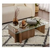Image de Table basse design 105x65x30 cm en verre trempé et décor noyer - MAE