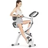 Image de Vélo d'appartement pliant, Roue d'inertie de 2,5 kg, avec 8 niveaux de résistance réglable, avec dossier et cordon de serrage, blanc