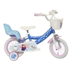 Image de Vélo enfant - Modèle 12'' Reine des Neiges de Disney pour fille de taille 85 à 100 cm équipé de 2 freins, porte poupée, panier avant, garde boues,