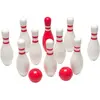 Image de jeu de bowling en bois 12 pièces blanc/rouge