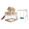 Image de Maisonnette Liam avec balancoire Nid rond Summer Brun Blanc avec Toboggan Rouge