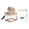 Image de Maisonnette Liam avec balancoire Nid rond Summer Brun Blanc avec Toboggan Bleu