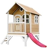 Image de Cabane enfant TOM Brun Blanc avec toboggan Rouge