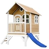 Image de Cabane enfant TOM Brun Blanc avec toboggan Bleu