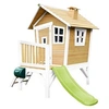 Image de Cabane enfant ROBIN Brun Blanc avec toboggan Vert Citron