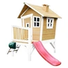 Image de Cabane enfant ROBIN Brun Blanc avec toboggan Rouge