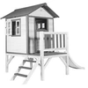 Image de Maisonnette Lodge XL en bois Blanc gris toboggan Blanc