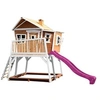 Image de Maisonnette MAX Brun Blanc avec toboggan Violet et bac à sable