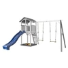Image de Structure de jeu Beach Tower Gris Blanc avec 2 balancoires et toboggan Bleu