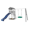 Image de Structure de jeu Beach Tower avec balancoire Nid rond Summer Gris Blanc avec Toboggan Bleu