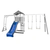 Image de Structure de jeu Beach Tower Gris Blanc avec cadre d'escalade et 2 balancoires et toboggan Bleu