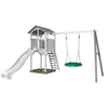 Image de Structure de jeu Beach Tower avec 1 balancoire siege nid rond Blanc Gris avec Toboggan Blanc