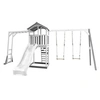 Image de Structure de jeu Beach Tower Blanc Gris avec cadre d'escalade et 2 balancoires et toboggan Blanc