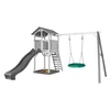 Image de Structure de jeu Beach Tower avec 1 balancoire siege nid rond Blanc Gris avec Toboggan Gris