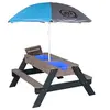 Image de Table sable et eau NICK Anthracite avec parasol Bleu Gris 90x80x56cm