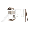 Image de Beach Tower avec Balancoire Double Marron Blanc Toboggan Blanc