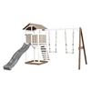 Image de Beach Tower avec Balancoire Double Marron Blanc Toboggan Gris