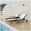 Image de Chaises longues avec table Résine tressée Noir
